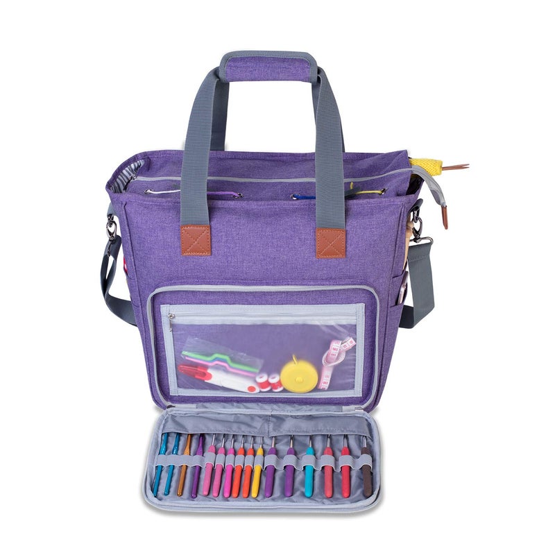 LUXJA Knitting Bag with Shoulder Straps, Yarn Bag for Carrying Projects, Knitting Needles, Crochet Hooks and Other Accessories, Purple - Image 5